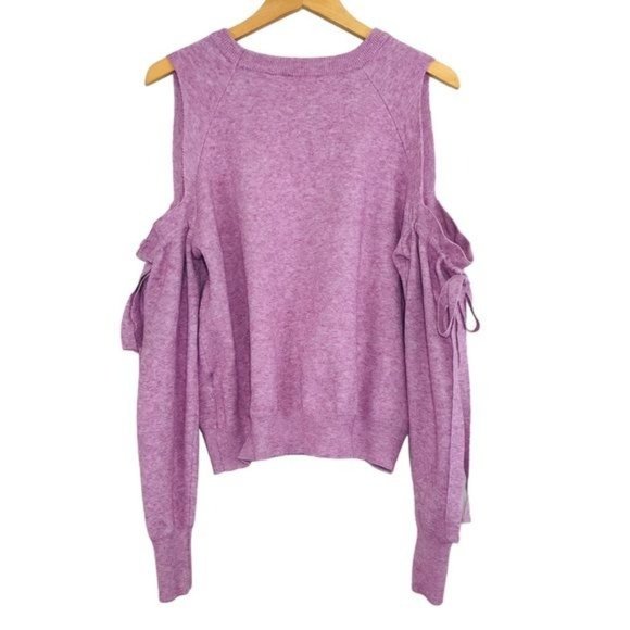 Barbiecore Pink Self Tie Bow Sleeve Cold Shoulder Sweater Size Small - Picture 9 of 13